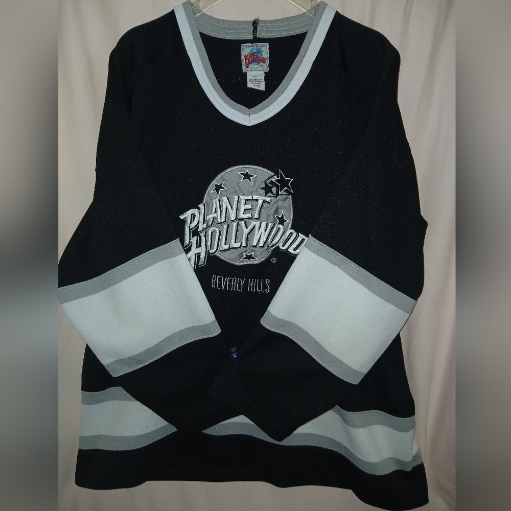 Vintage Planet Hollywood, Beverly Hills,Black &Gray&White Men's Hockey Jersey Lg